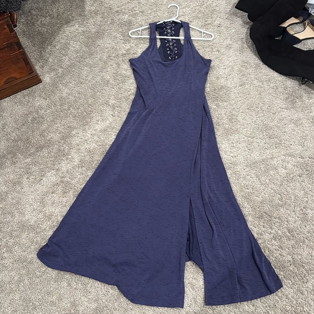 Stretchy blue/purple maxi dress Anthropologie